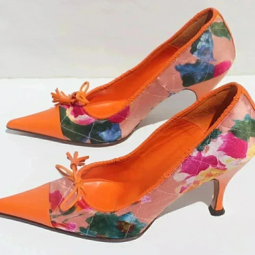 Dolce & Gabbana D&G Orange Flora Tropical Scarpa Womens High Heels Pumps Sz 6.5 - Picture 6 of 10